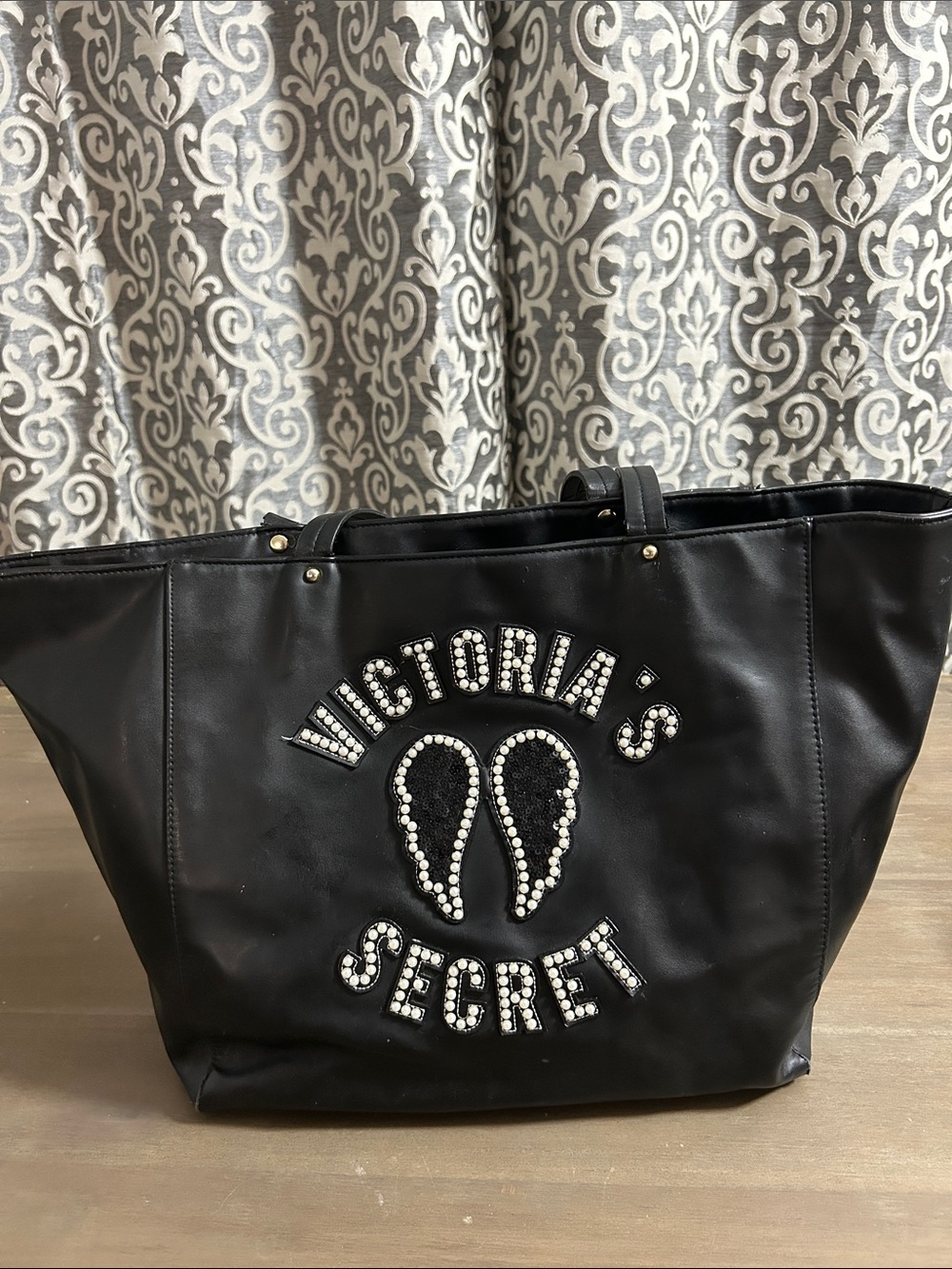 Victoria's Secret Black Tote with Pearl-Studded Logo